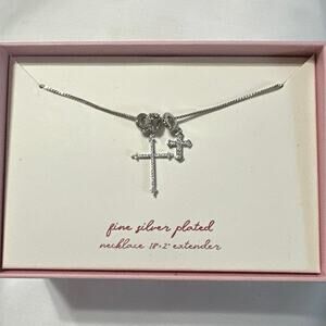Silver Plated Synthetic Abalone & Polished Cubic Zirconia Double Cross chain